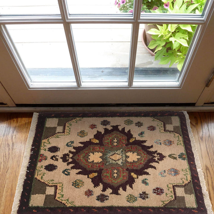 Ivory Afghan Oriental Rug 1' 6" x 1' 11" Hand-Knotted view