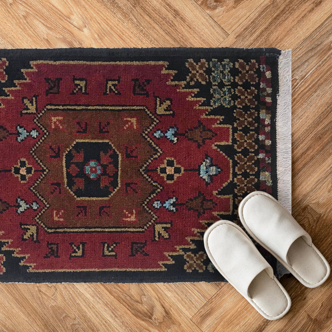 Red Afghan Oriental Rug 1' 3" x 1' 10" Hand-Knotted | No. AL50739