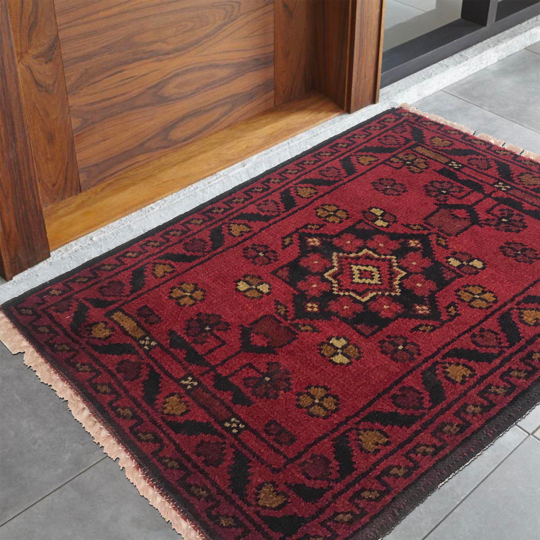 Red Afghan Doormat Rug 1' 5" x 1' 11" Hand-Knotted view