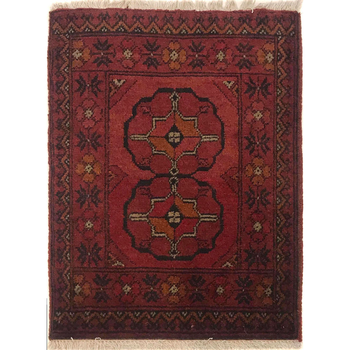 Red Afghan Doormat Rug 1' 4" x 1' 11" Hand-Knotted
