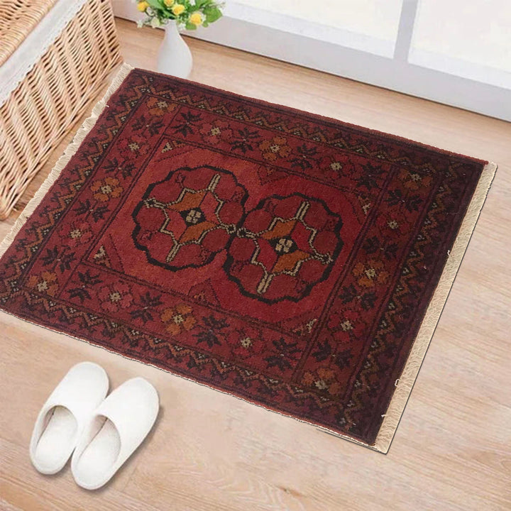 Red Afghan Doormat Rug 1' 4" x 1' 11" Hand-Knotted view