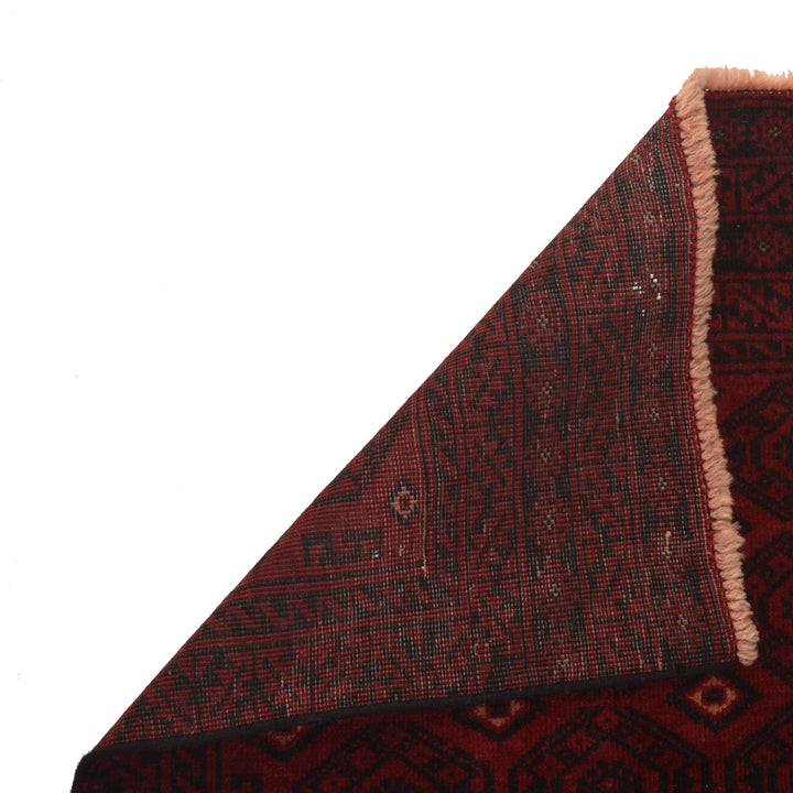 Red Afghan Baluchi Rug 2' 4" x 6' 4" Hand-Knotted field