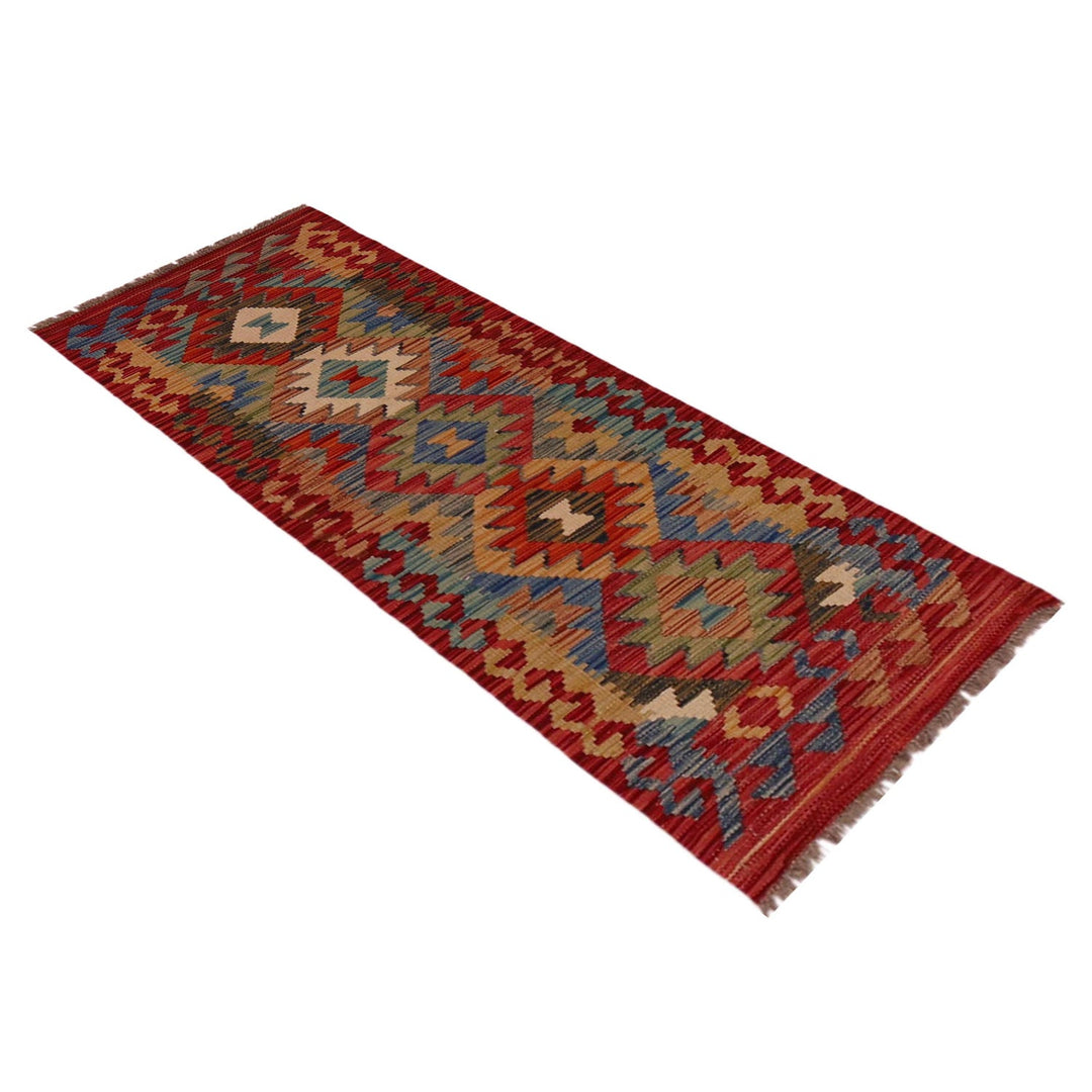 Multi Color ful Flat-Weave Wool Kilim Runner 1' 9" x 5' 1" - No. AL63722