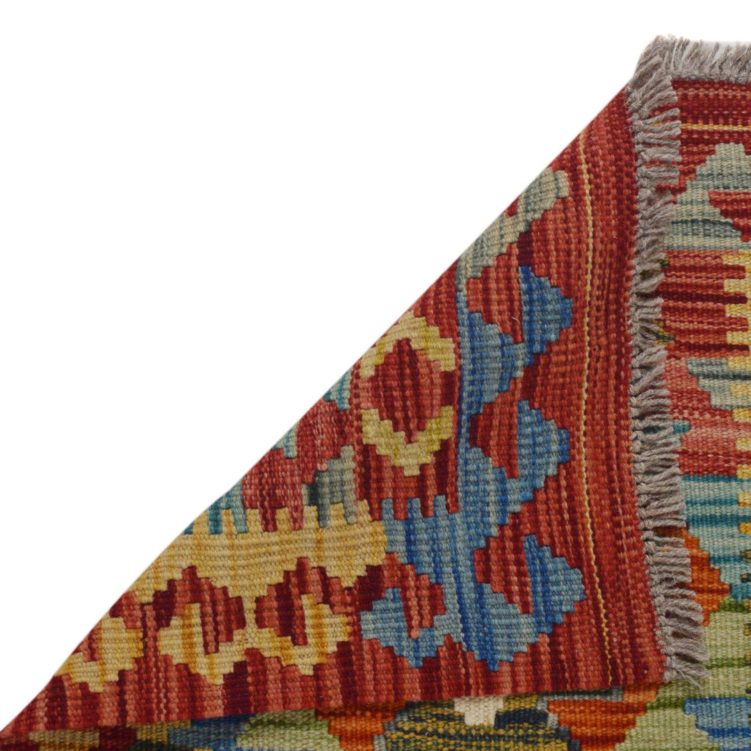 Multi Color ful Flat-Weave Wool Kilim Runner 1' 9" x 5' 1" - No. AL63722