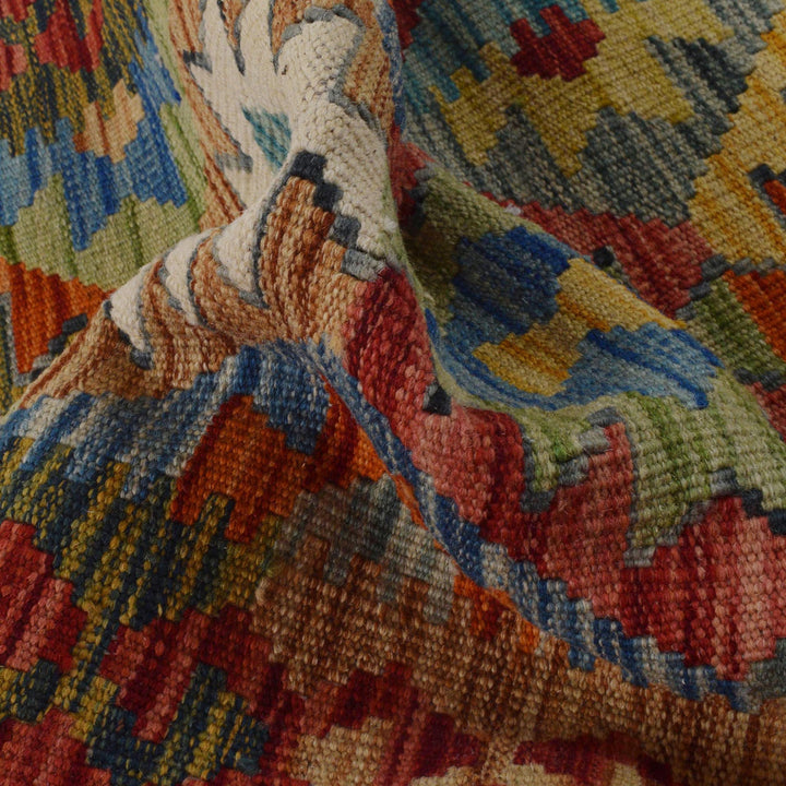 Multi Color ful Flat-Weave Wool Kilim Runner 1' 9" x 5' 1" - No. AL63722