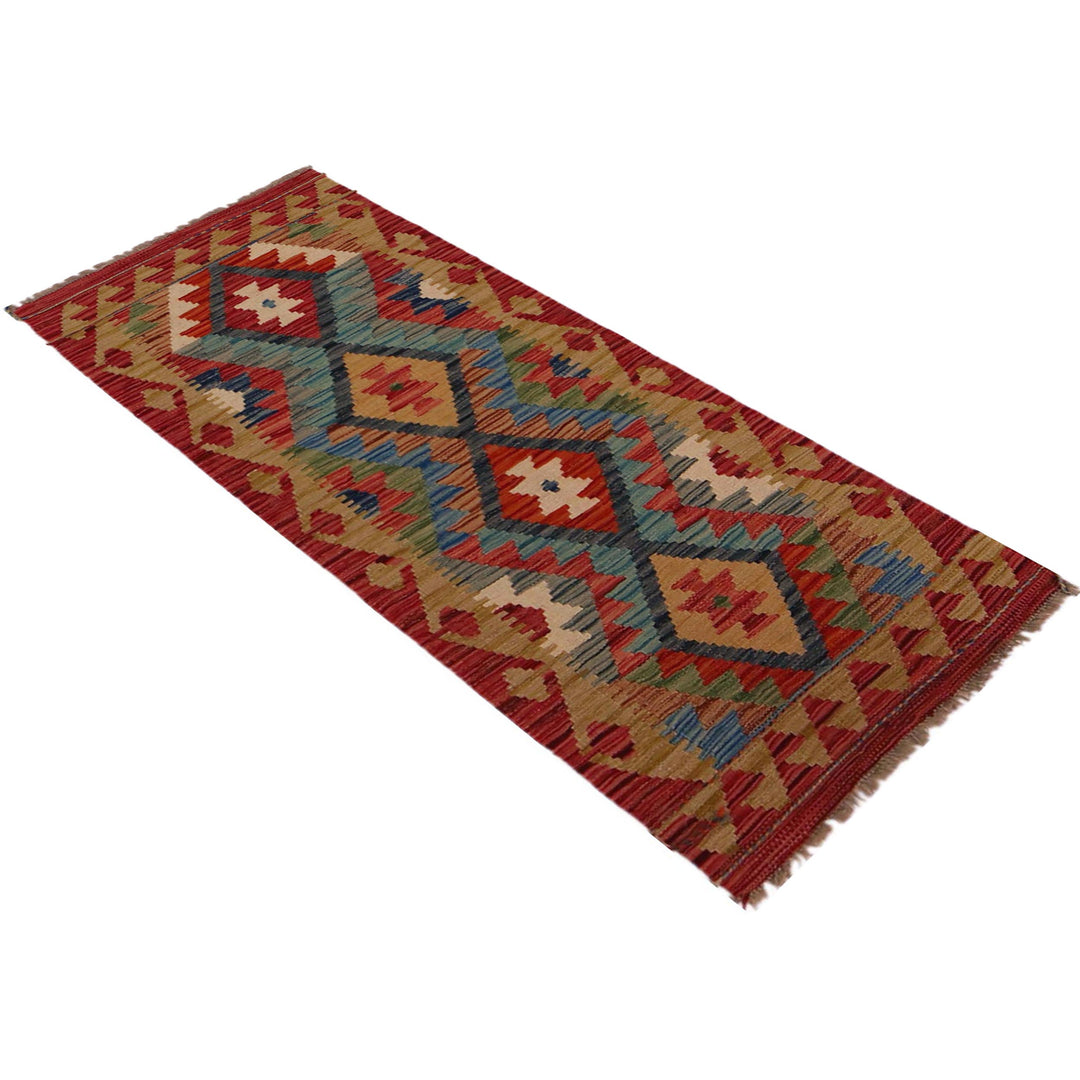 Afghan Vegetable Kilim Rug 1' 8" x 4' 11" Flat-Weave close-up