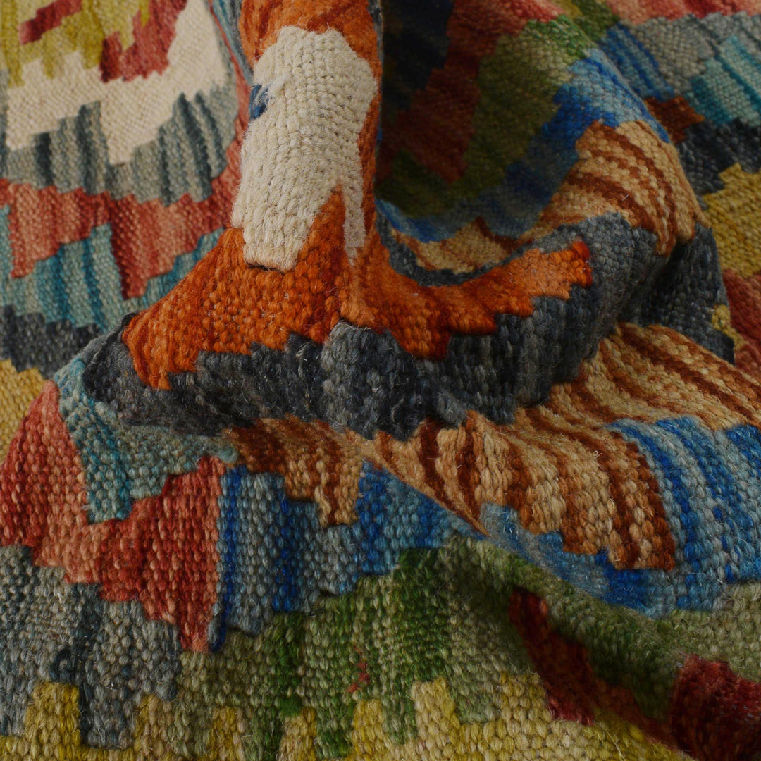 Afghan Vegetable Kilim Rug 1' 8" x 4' 11" Flat-Weave reverse