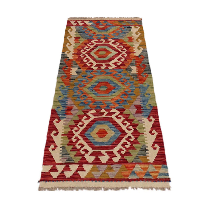 Multi Color ful Flat-Weave Wool Kilim Runner 1' 11" x 4' 10" - No. AL28414