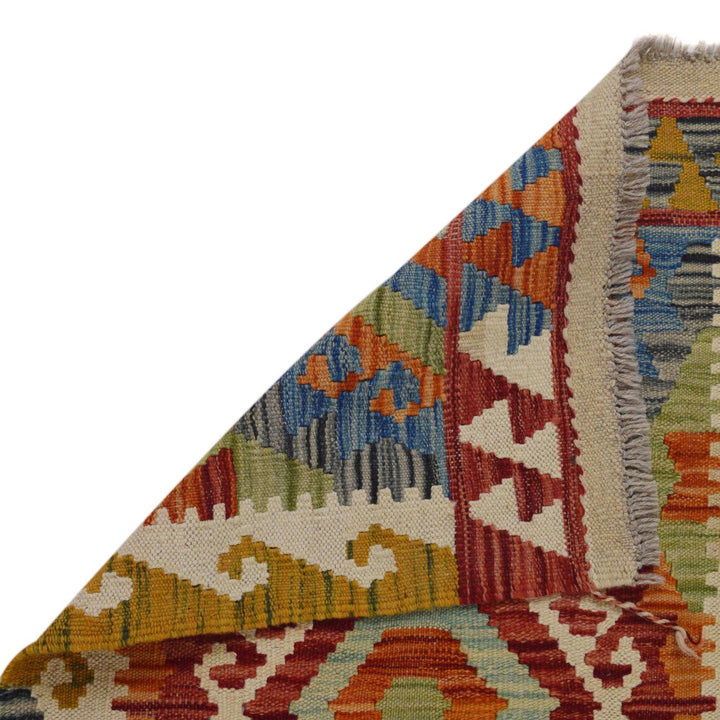 Multi Color ful Flat-Weave Wool Kilim Runner 1' 11" x 4' 10" - No. AL28414