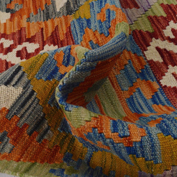 Multi Color ful Flat-Weave Wool Kilim Runner 1' 11" x 4' 10" - No. AL28414