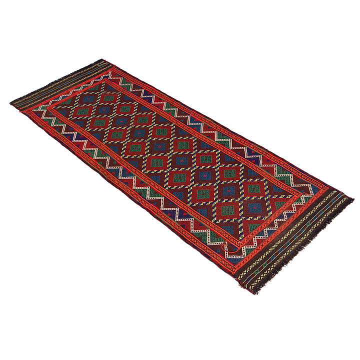 Afghan Suzuni Rug 2' 3" x 7' 3" Flat-Weave close-up