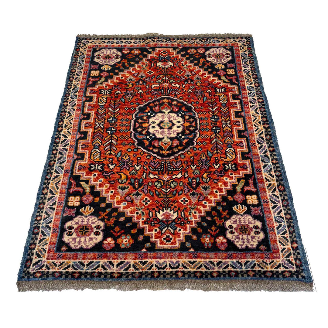 Red Afghan Oriental Rug 3' 1" x 4' 9" Hand-Knotted detail