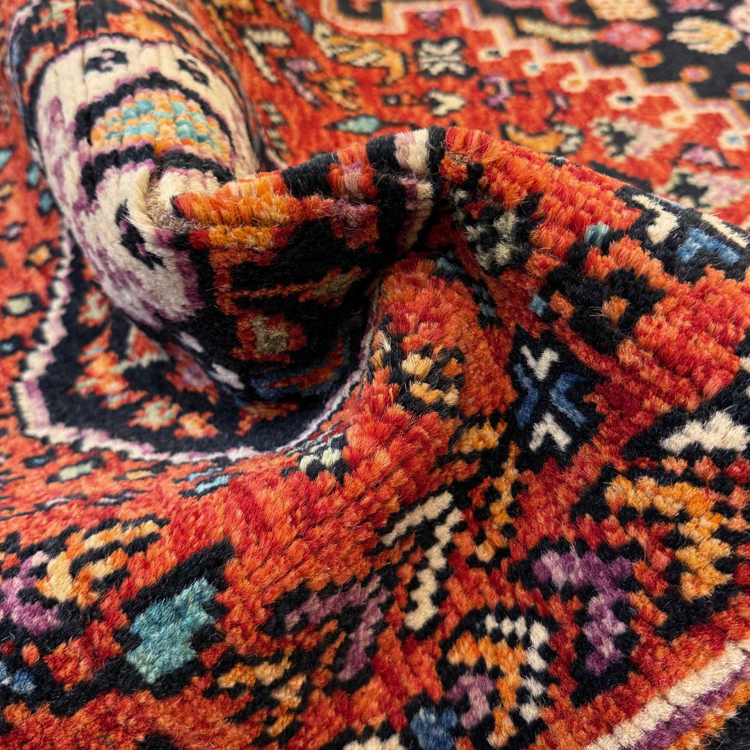Red Afghan Oriental Rug 3' 1" x 4' 9" Hand-Knotted reverse