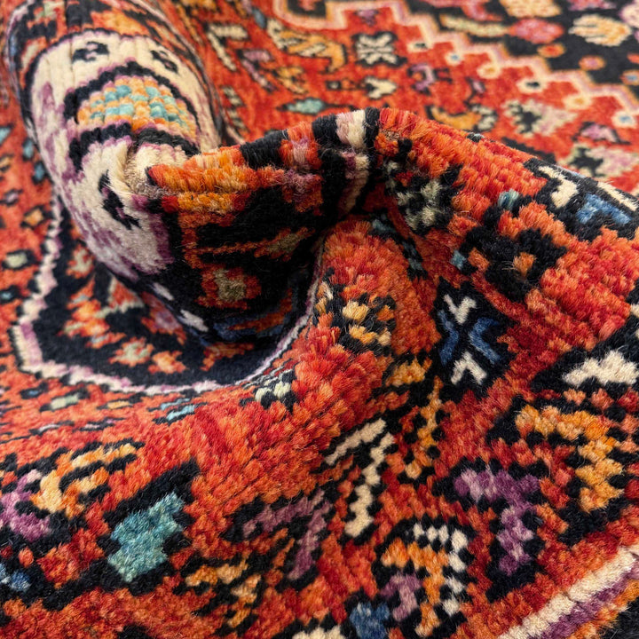Red Afghan Oriental Rug 3' 1" x 4' 9" Hand-Knotted reverse