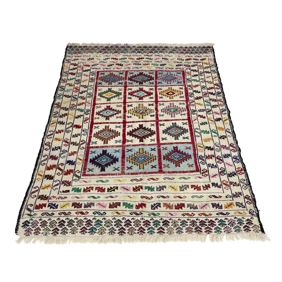 Afghan Soumak Rug 4' 5" x 6' 1" Hand-Knotted detail