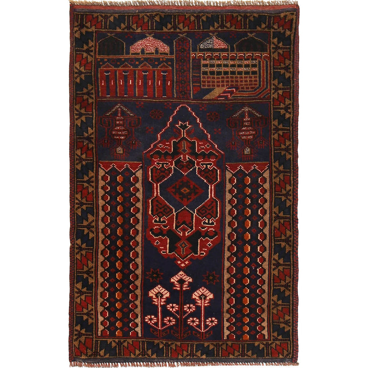 Afghan Prayer Rug 3' 1" x 4' 10" Hand-Knotted | No. AL74558