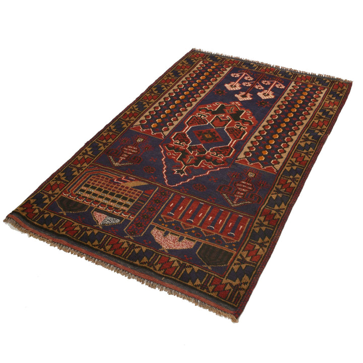 Afghan Prayer Rug 3' 1" x 4' 10" Hand-Knotted | No. AL74558