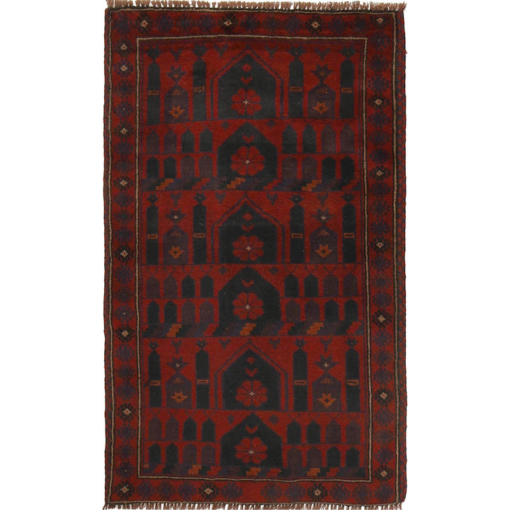 Red Afghan Prayer Rug 2' 10" x 4' 7" Hand-Knotted | No. AL88238