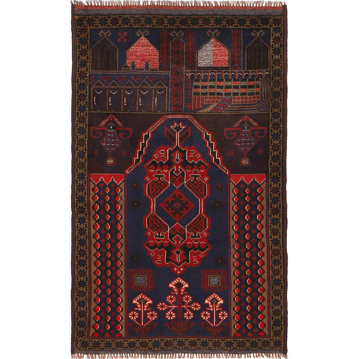 Afghan Prayer Rug 2' 9" x 4' 8" Hand-Knotted | No. AL22496