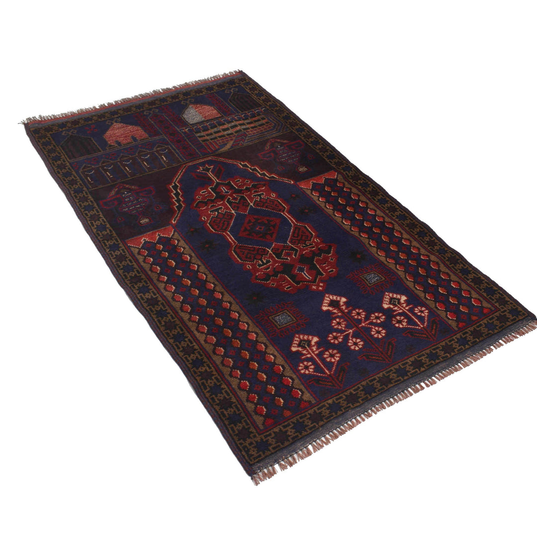 Afghan Prayer Rug 2' 9" x 4' 8" Hand-Knotted | No. AL22496