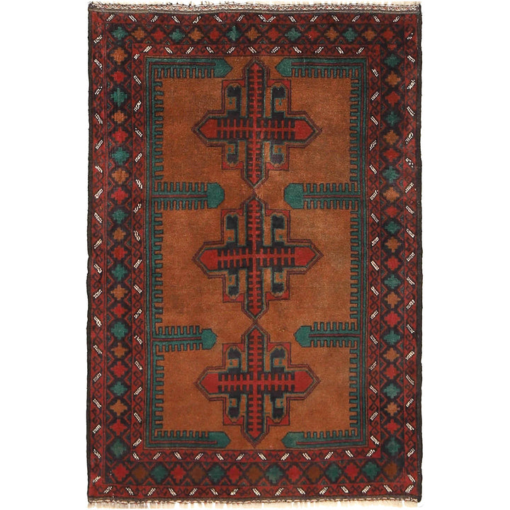 Brown Afghan Baluchi Rug 3' 0" x 4' 4" Hand-Knotted