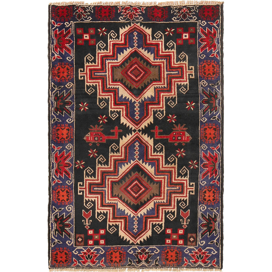 Afghan Baluchi Rug 3' 0" x 4' 8" Hand-Knotted