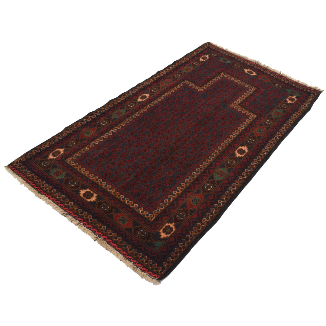 Afghan Prayer Rug 2' 11" x 5' 3" Hand-Knotted close-up