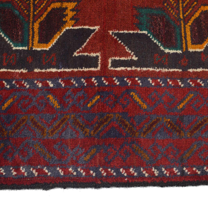 Red Afghan Baluchi Rug 3' 0" x 4' 8" Hand-Knotted pattern