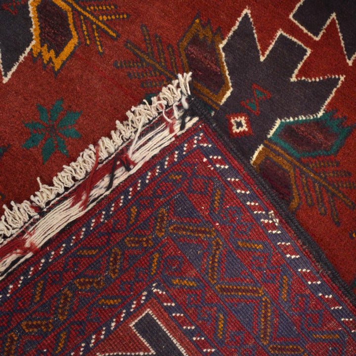 Red Afghan Baluchi Rug 3' 0" x 4' 8" Hand-Knotted border