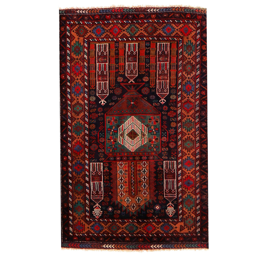 Afghan Prayer Rug 2' 10" x 4' 5" Hand-Knotted