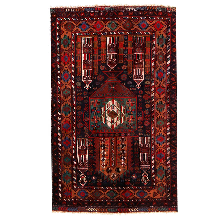 Afghan Prayer Rug 2' 10" x 4' 5" Hand-Knotted