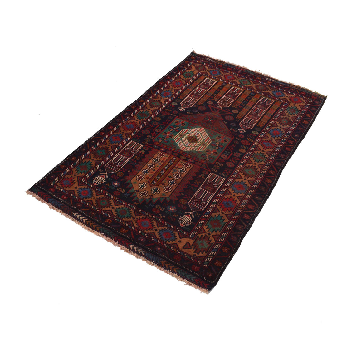 Afghan Prayer Rug 2' 10" x 4' 5" Hand-Knotted close-up