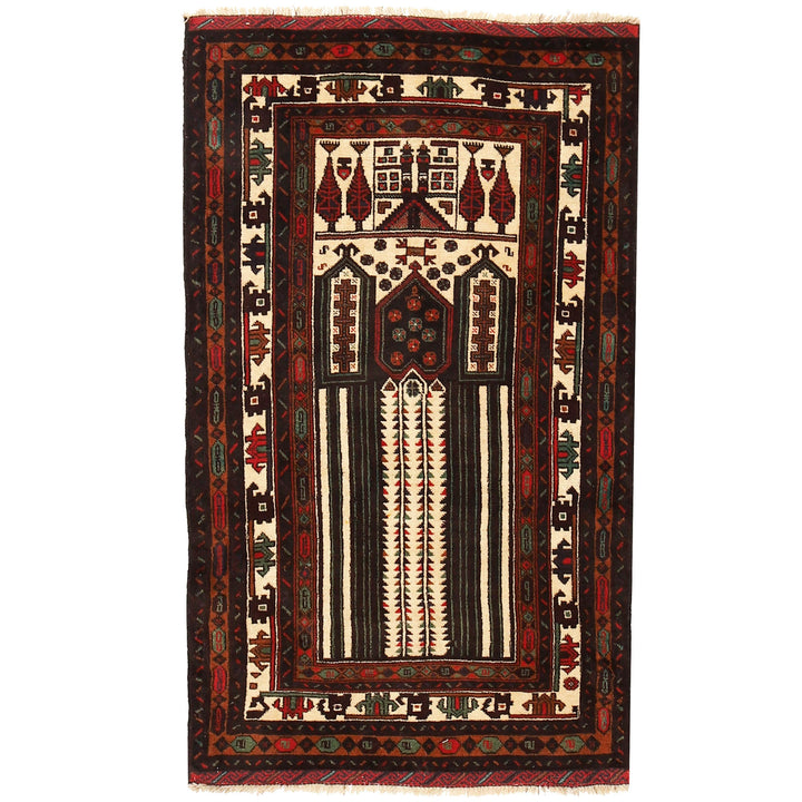 Beige Afghan Prayer Rug 2' 11" x 4' 11" Hand-Knotted