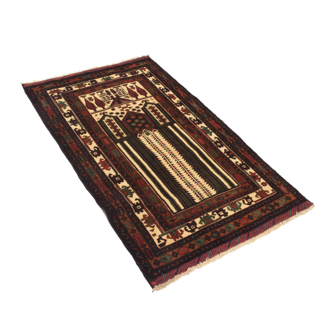Beige Afghan Prayer Rug 2' 11" x 4' 11" Hand-Knotted close-up