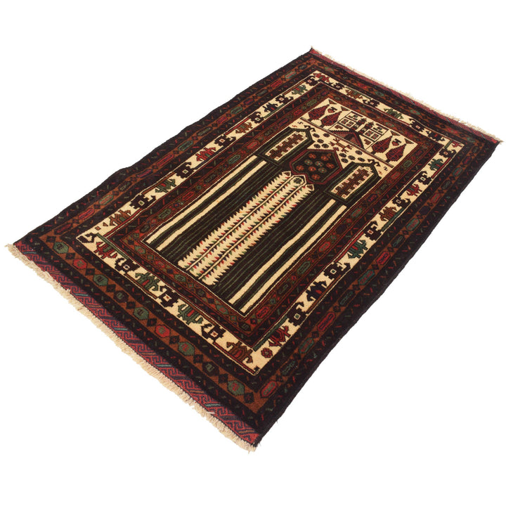 Beige Afghan Prayer Rug 2' 11" x 4' 11" Hand-Knotted pattern