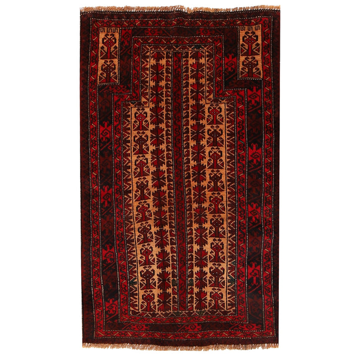 Afghan Prayer Rug 2' 7" x 4' 2" Hand-Knotted