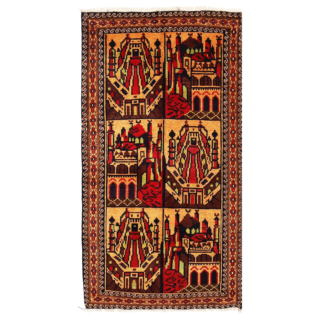 Beige Afghan Prayer Rug 2' 10" x 5' 1" Hand-Knotted