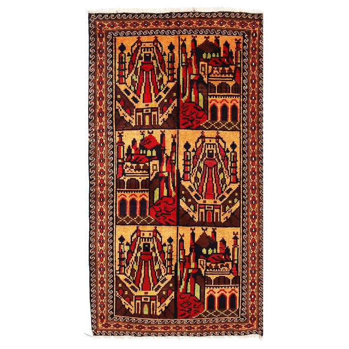 Beige Afghan Prayer Rug 2' 10" x 5' 1" Hand-Knotted