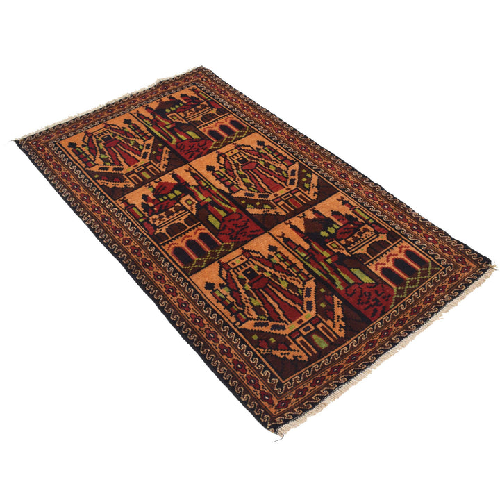 Beige Afghan Prayer Rug 2' 10" x 5' 1" Hand-Knotted close-up