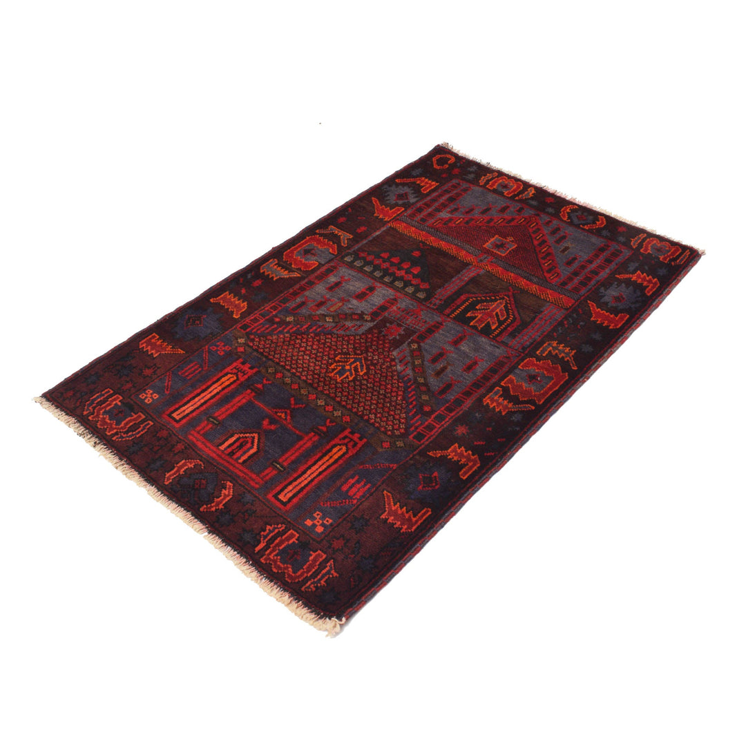 Afghan Prayer Rug 2' 10" x 4' 9" Hand-Knotted close-up
