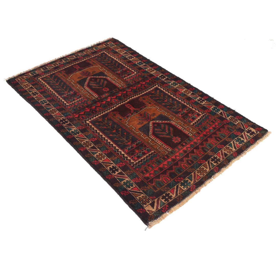 Afghan Prayer Rug 2' 10" x 4' 7" Hand-Knotted close-up