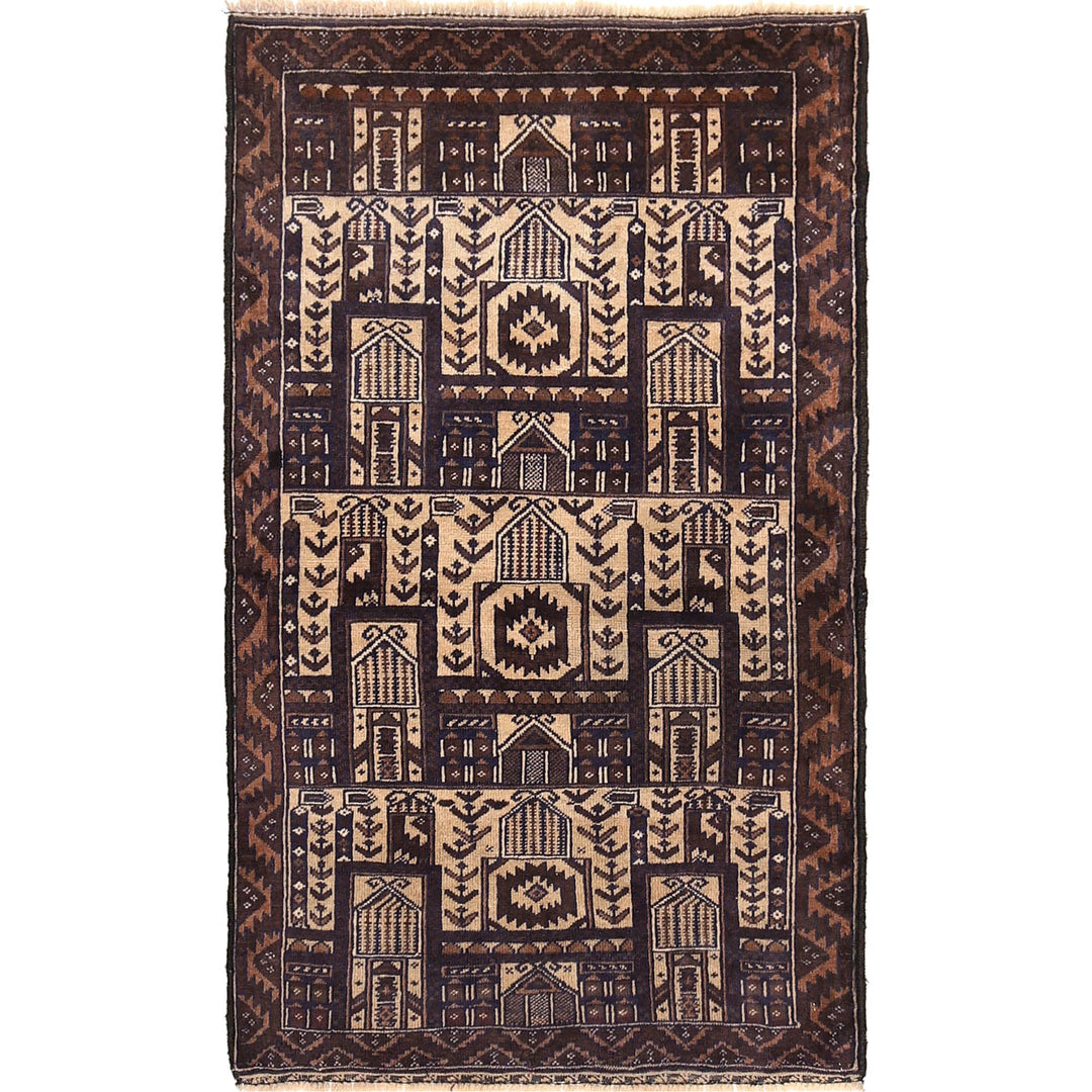 Beige Afghan Prayer Rug 2' 9" x 4' 6" Hand-Knotted