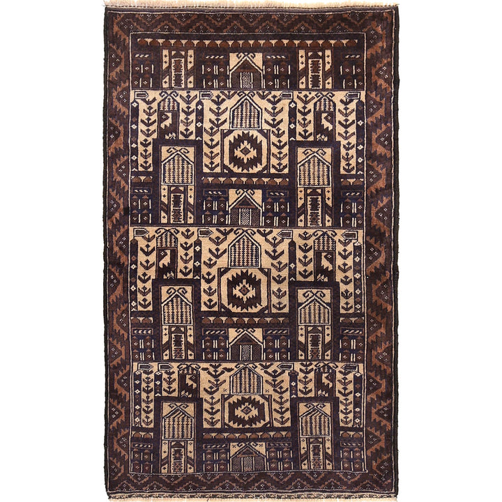 Beige Afghan Prayer Rug 2' 9" x 4' 6" Hand-Knotted