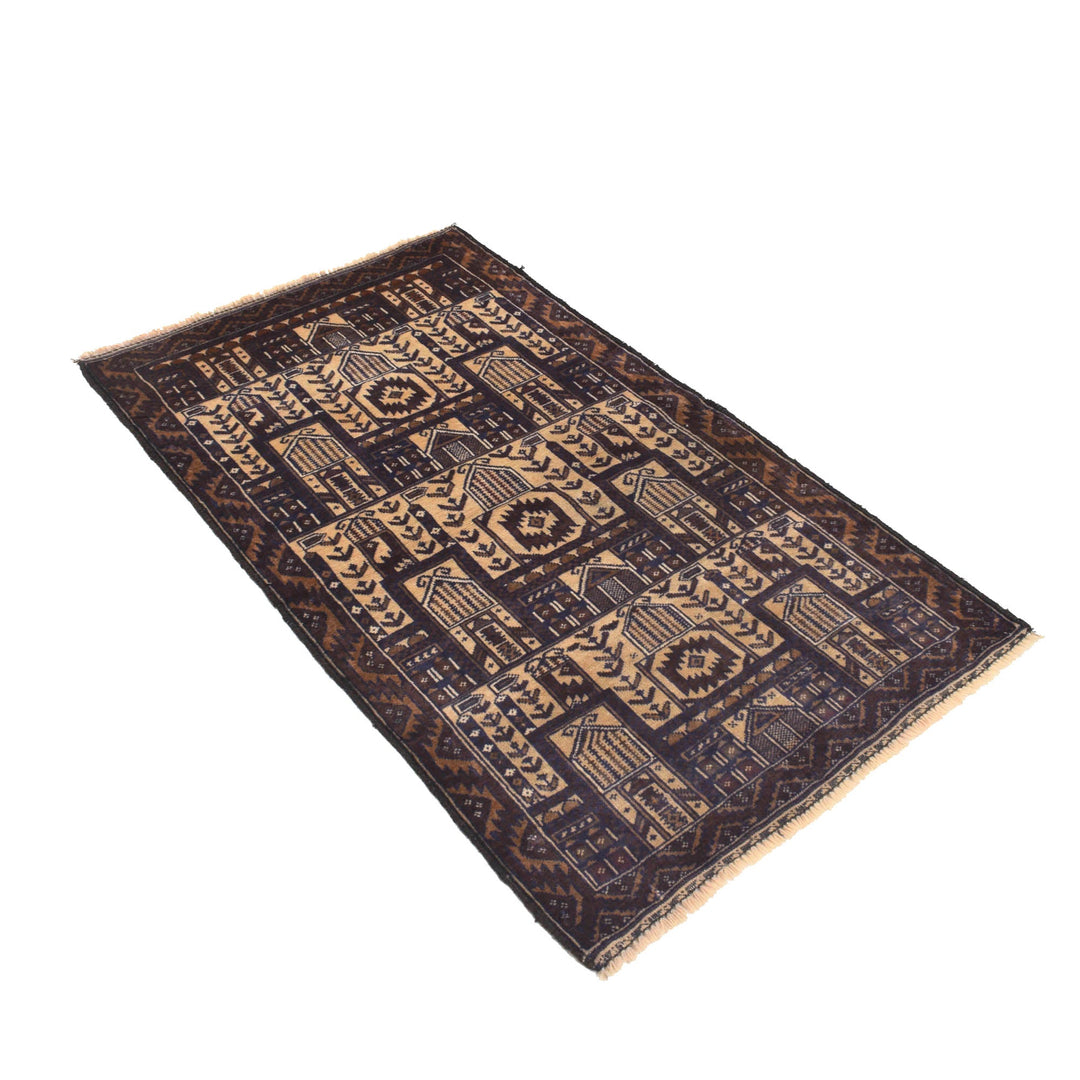 Beige Afghan Prayer Rug 2' 9" x 4' 6" Hand-Knotted close-up