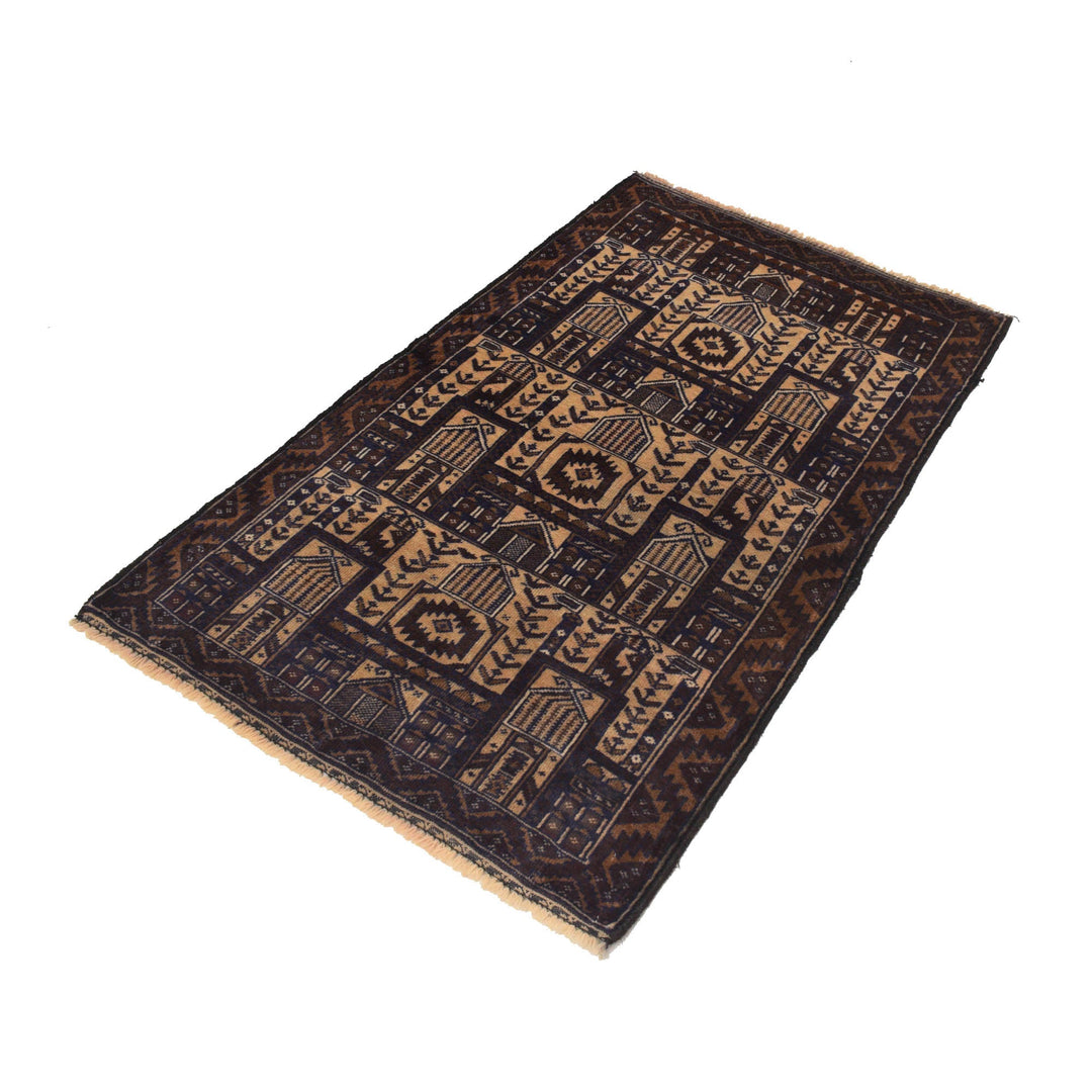 Beige Afghan Prayer Rug 2' 9" x 4' 6" Hand-Knotted pattern