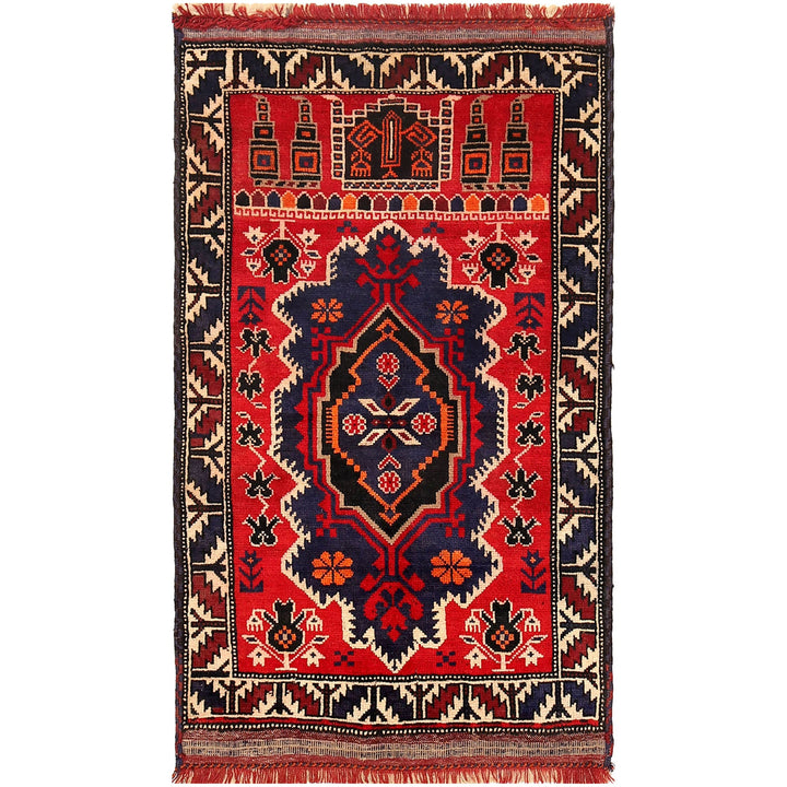 Red Afghan Prayer Rug 2' 9" x 4' 5" Hand-Knotted