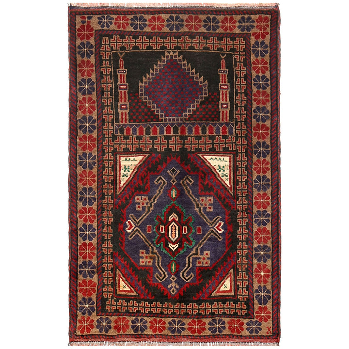 Afghan Prayer Rug 2' 8" x 4' 4" Hand-Knotted