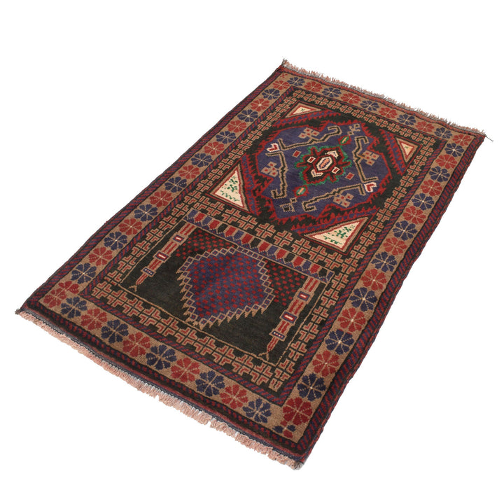 Afghan Prayer Rug 2' 8" x 4' 4" Hand-Knotted close-up