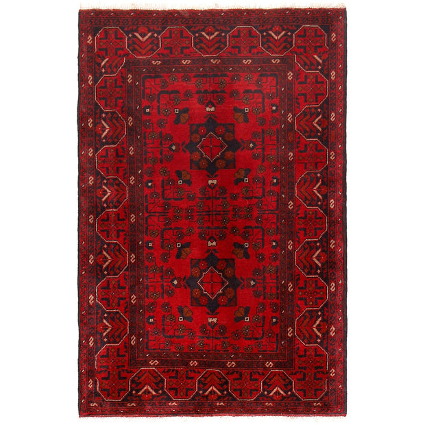 Red Color Afghan Area Rug 3' 5" x 5' 0" - No. AL80109
