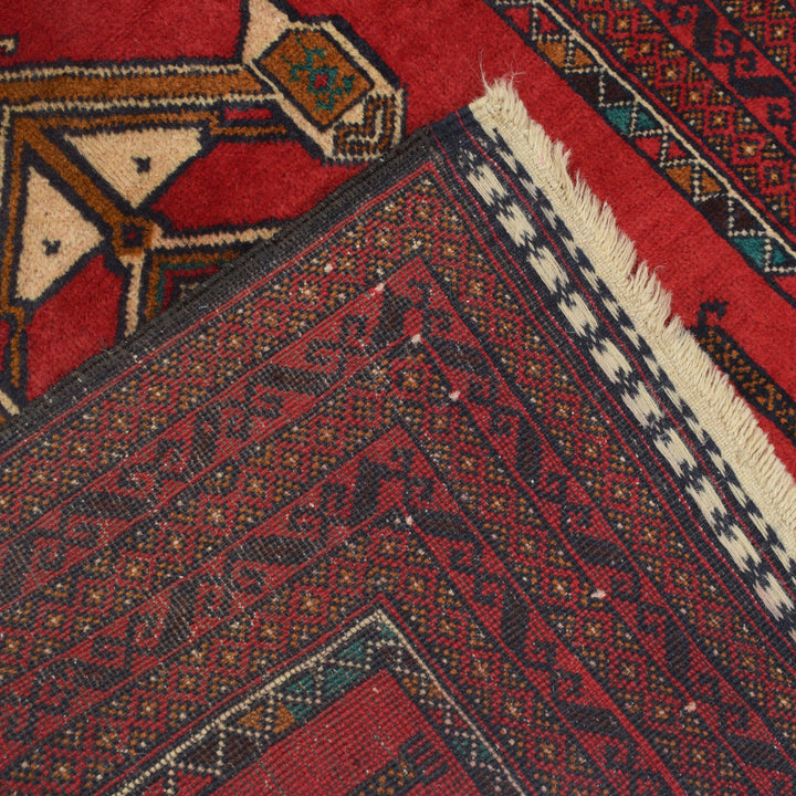 Red Afghan Prayer Rug 2' 10" x 4' 6" Hand-Knotted border